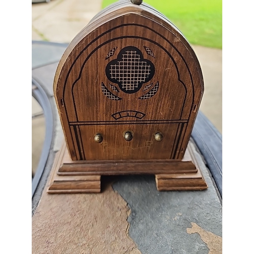 Vintage Wooden Radio Coaster Set Of 6 Cork & Wood In Radio Design  Holder Retro